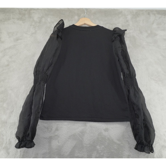 Anthropologie Black Puff Sheer Long Sleeve Blouse Women’s Size M Romantic Top - Picture 4 of 8